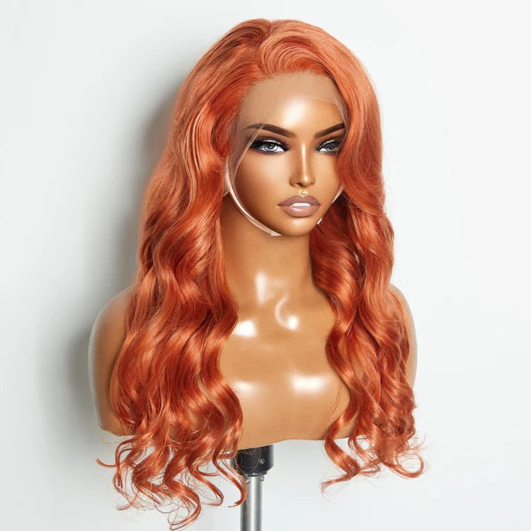 24 Inches Ginger 13"x4" Lace Front Body Wavy Wig Pre - Plucked Free Part 150% Density - 100% Human Hair - Lordess Beauty
