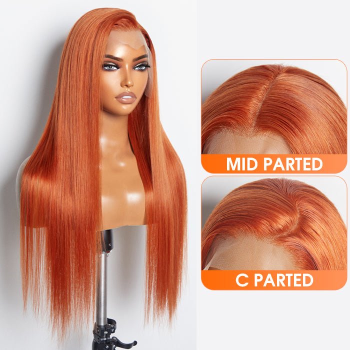 24 Inches Ginger 13"x4" Lace Front Straight Wig Pre - Plucked Free Part 150% Density - 100% Human Hair - Lordess Beauty