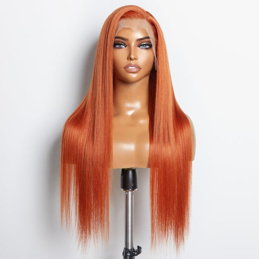 24 Inches Ginger 13"x4" Lace Front Straight Wig Pre - Plucked Free Part 150% Density - 100% Human Hair - Lordess Beauty