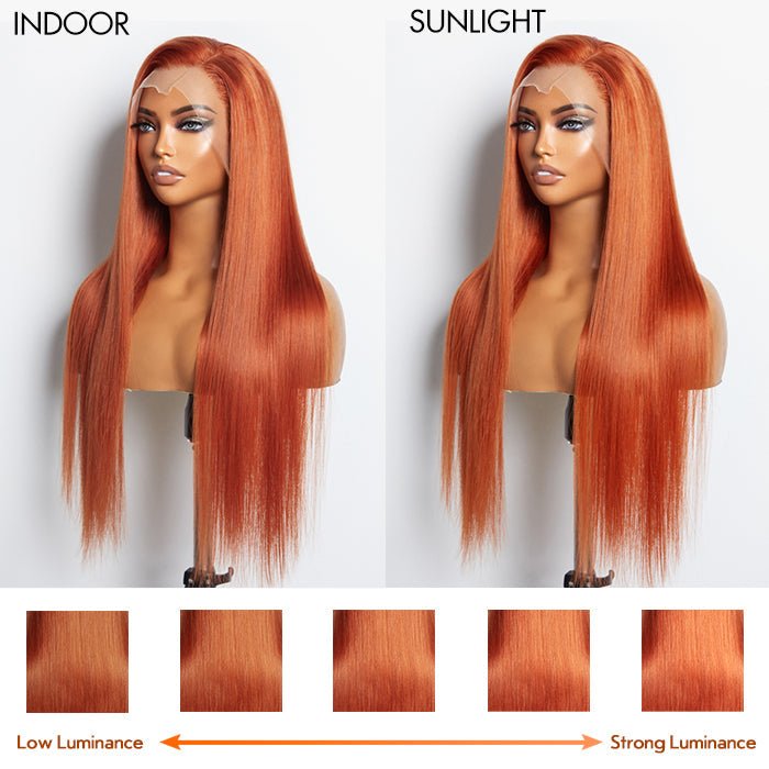24 Inches Ginger 13"x4" Lace Front Straight Wig Pre - Plucked Free Part 150% Density - 100% Human Hair - Lordess Beauty