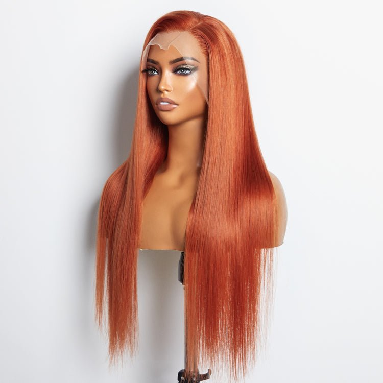 24 Inches Ginger 13"x4" Lace Front Straight Wig Pre - Plucked Free Part 150% Density - 100% Human Hair - Lordess Beauty