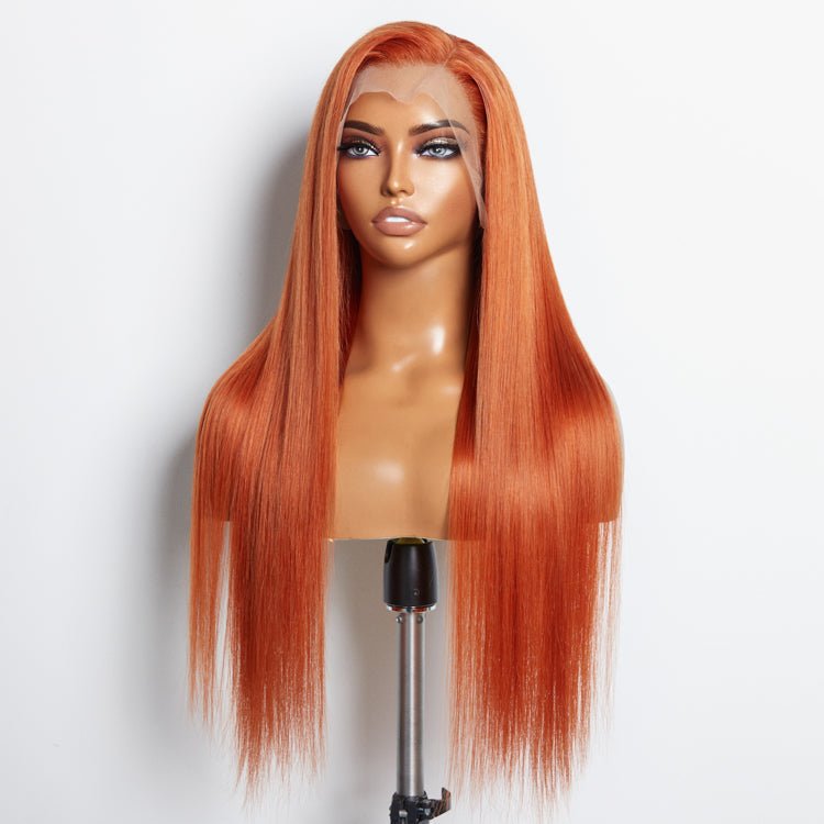 24 Inches Ginger 13"x4" Lace Front Straight Wig Pre - Plucked Free Part 150% Density - 100% Human Hair - Lordess Beauty