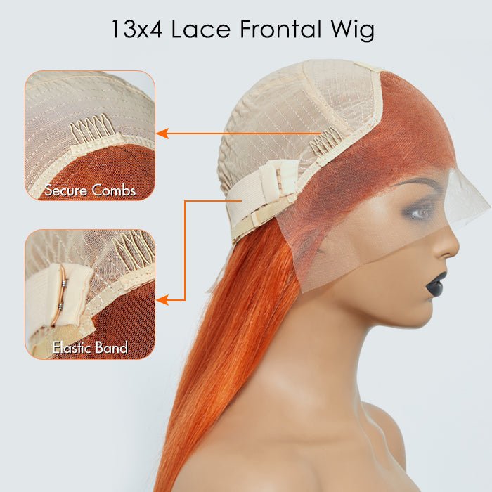 24 Inches Ginger 13"x4" Lace Front Straight Wig Pre - Plucked Free Part 150% Density - 100% Human Hair - Lordess Beauty