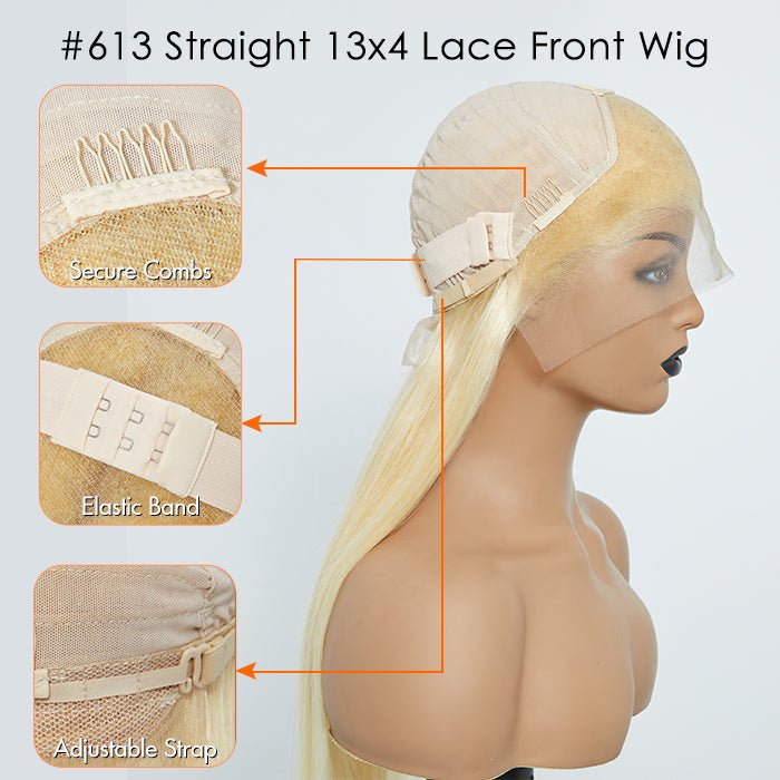 26 - 30 Inches Pre - Plucked 13"x4" 613 Straight Lace Frontal Wig 200% Density - 100% Human Hair - Lordess Beauty