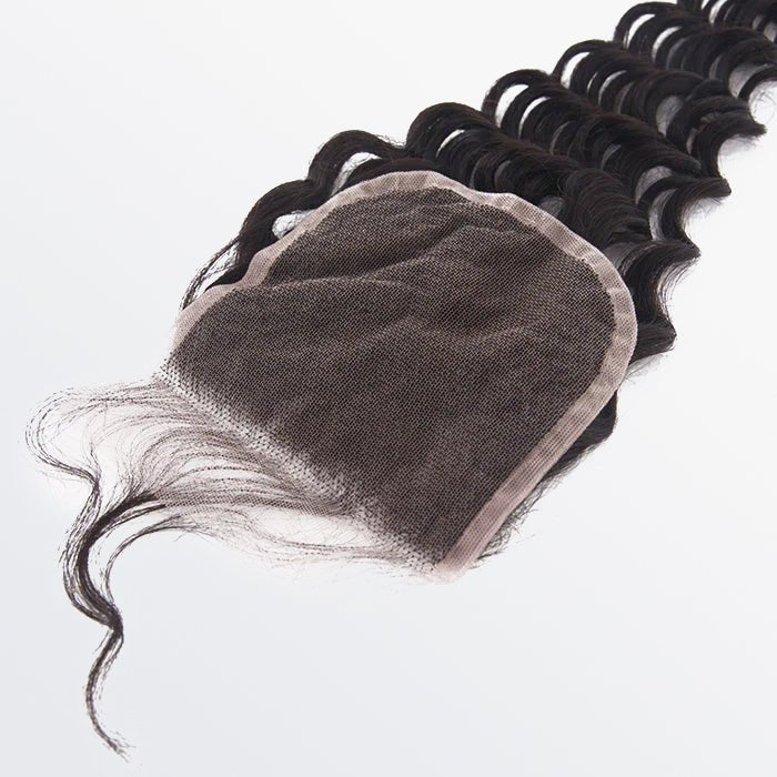 4x4 Deep Wavy Lace Closure 100% Virgin Human Hair 1B Natural Black – 12" to 20" - Lordess Beauty