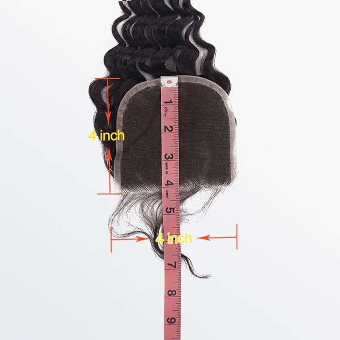 4x4 Deep Wavy Lace Closure 100% Virgin Human Hair 1B Natural Black – 12" to 20" - Lordess Beauty