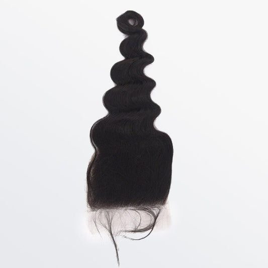 4x4 Ocean Wavy Lace Closure 100% Virgin Human Hair 1B Natural Black – 12 to 20 Inch - Lordess Beauty