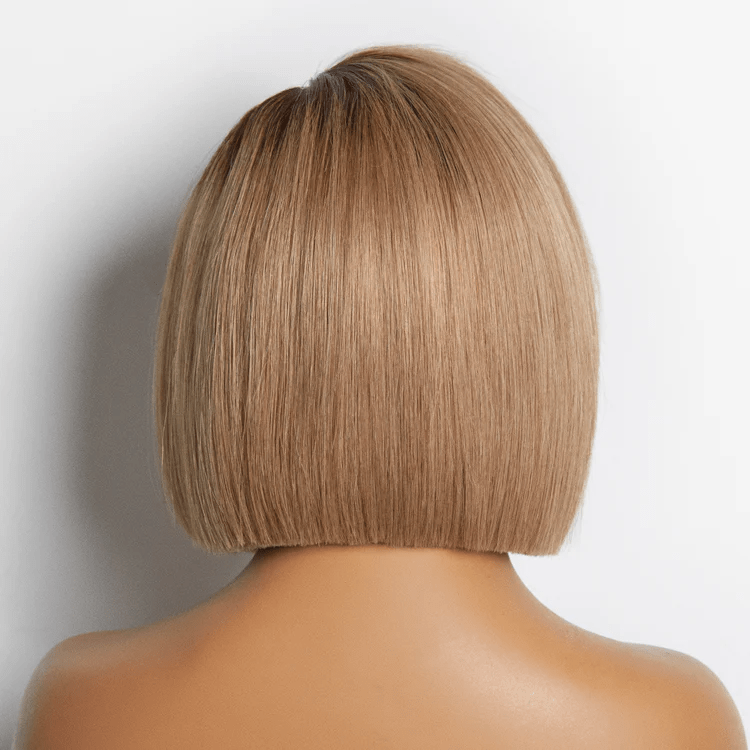 8 inch Ash Blonde Ombre Blunt Cut Bob Glueless Minimalist HD Lace Ready to Go Short Bob Wig - Lordess Beauty