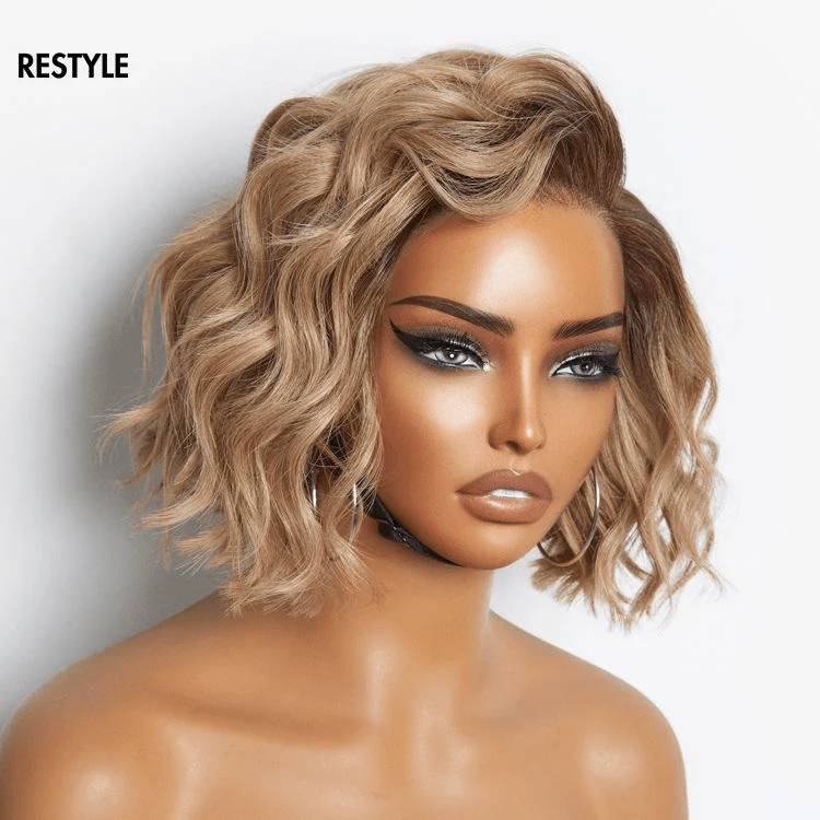 8 inch Ash Blonde Ombre Blunt Cut Bob Glueless Minimalist HD Lace Ready to Go Short Bob Wig - Lordess Beauty
