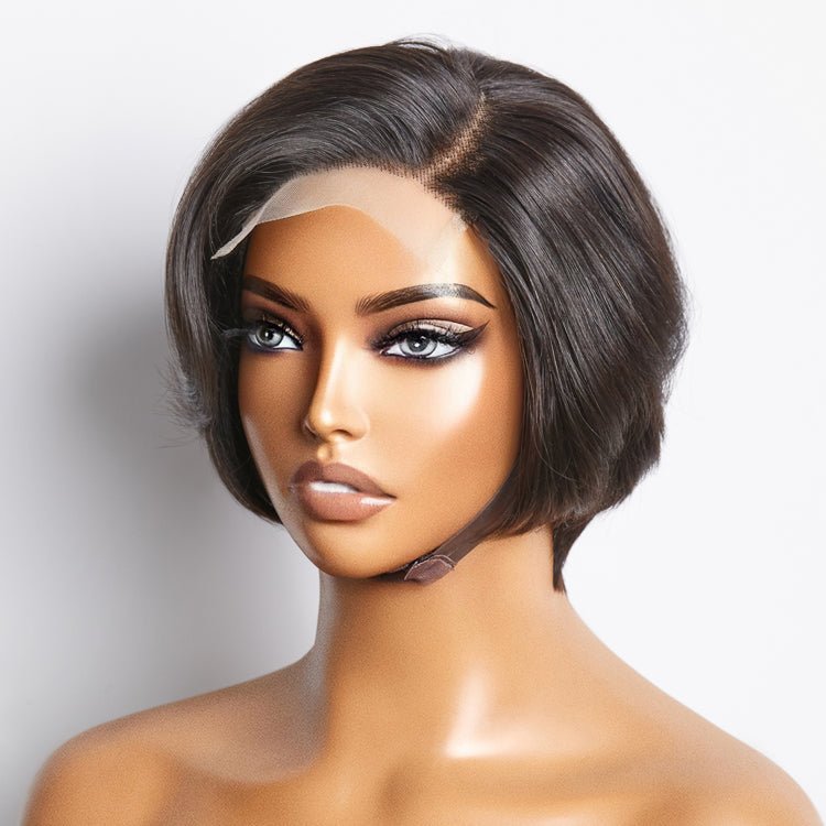 8 Inches 4"x4" Natural Black Straight Bob Side Part Lace Closure Wig - 100% Human Hair - Lordess Beauty