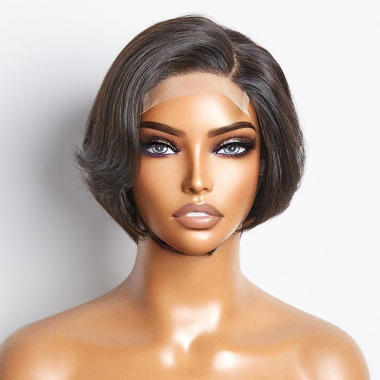 8 Inches 4"x4" Natural Black Straight Bob Side Part Lace Closure Wig - 100% Human Hair - Lordess Beauty