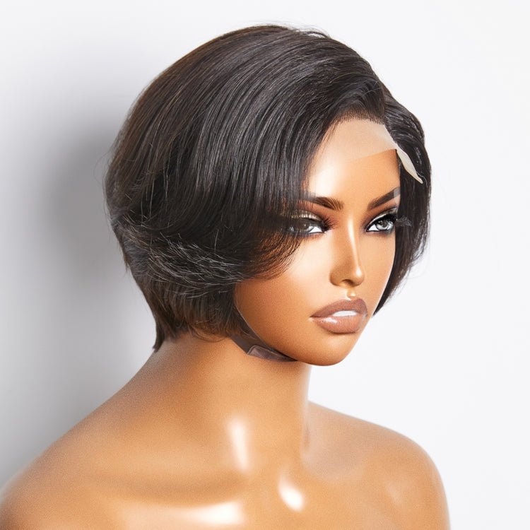 8 Inches 4"x4" Natural Black Straight Bob Side Part Lace Closure Wig - 100% Human Hair - Lordess Beauty