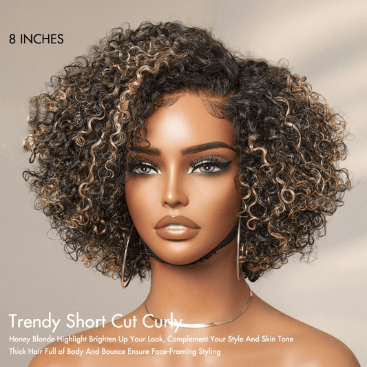 8" Short Curly Glueless Wig – HD Lace Side Part (MB27) - Lordess Beauty