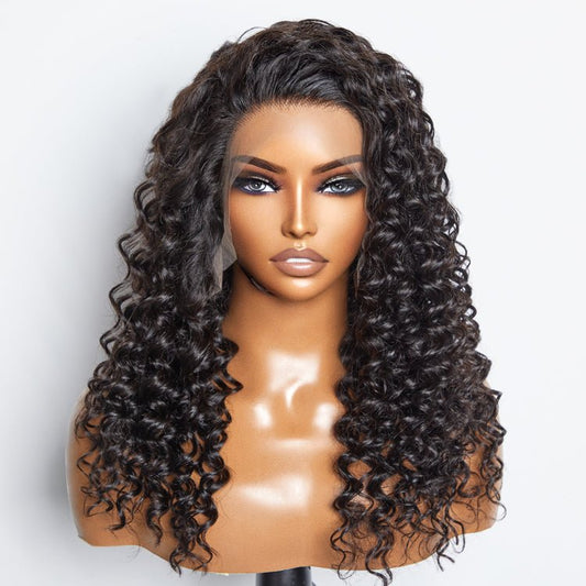 Glueless 3D Cap Pre - bleached Deep Wave 13x4 Transparent Lace Front Wig 150% Density - Lordess Beauty