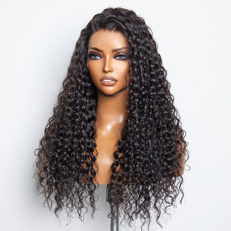 Glueless 3D Cap Pre - bleached Water Wave 13x4 Transparent Lace Front Wig 150% Density - Lordess Beauty