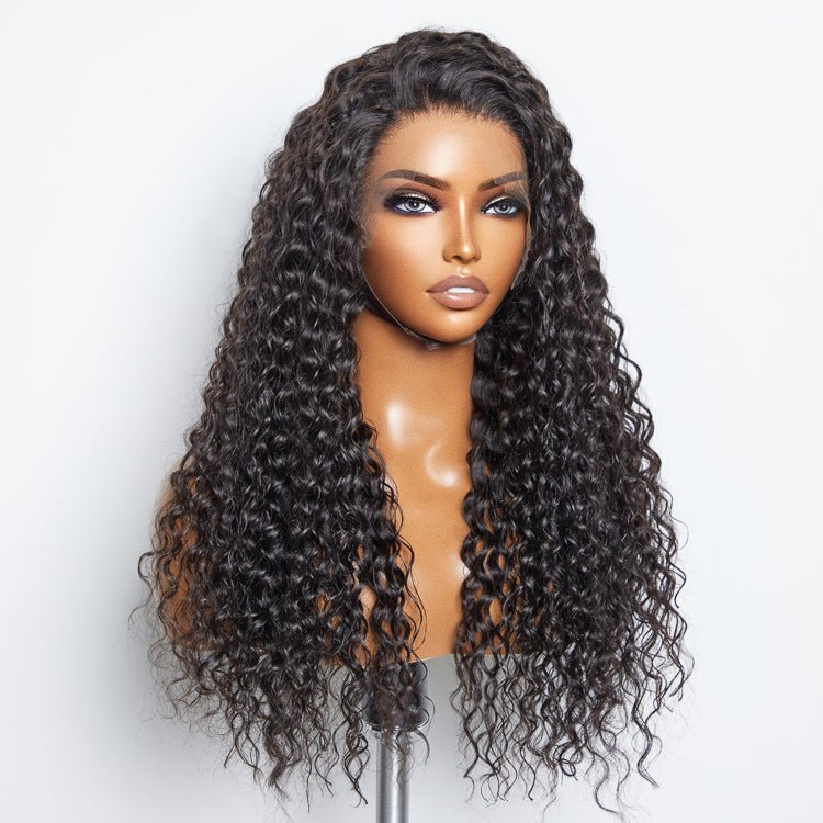 Glueless 3D Cap Pre - bleached Water Wave 13x4 Transparent Lace Front Wig 150% Density - Lordess Beauty