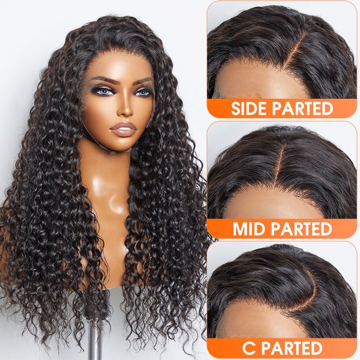 Glueless 3D Cap Pre - bleached Water Wave 13x4 Transparent Lace Front Wig 150% Density - Lordess Beauty