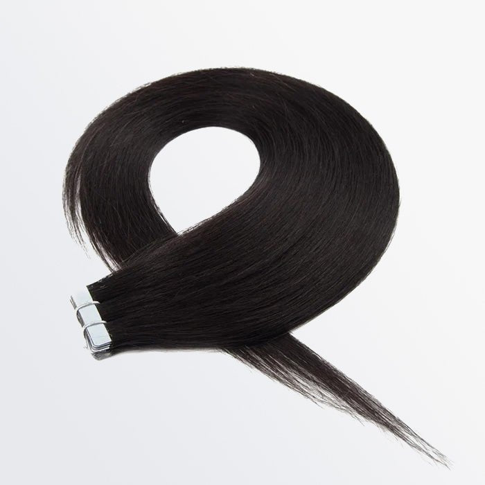 Premium Quality Straight Tape In Remy Hair Extensions 1B Natural Black - Lordess Beauty