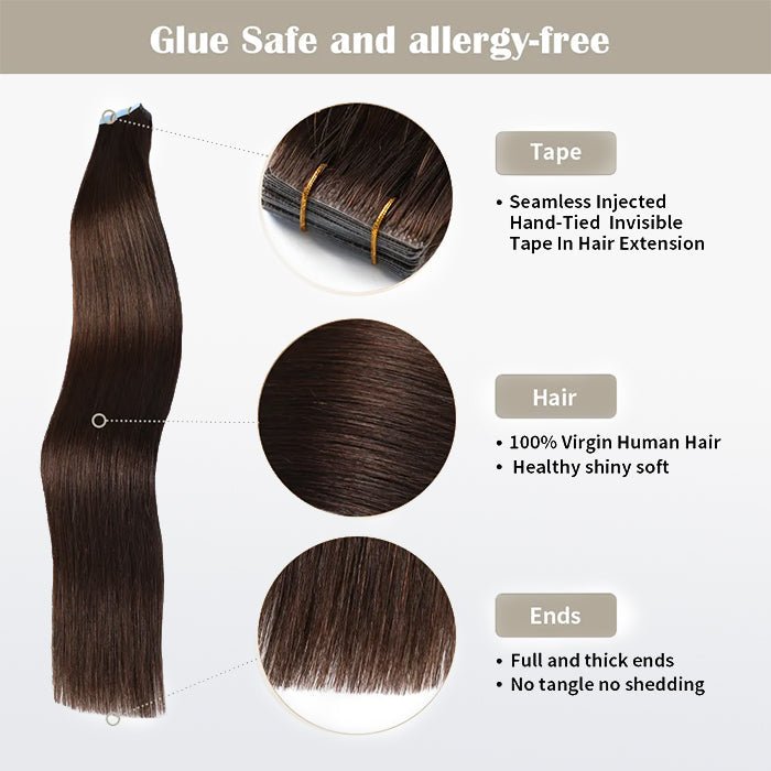 Seamless Injected Hand - Tied Invisible Tape In Hair Extension 20Pcs Virgin Human Hair - Lordess Beauty